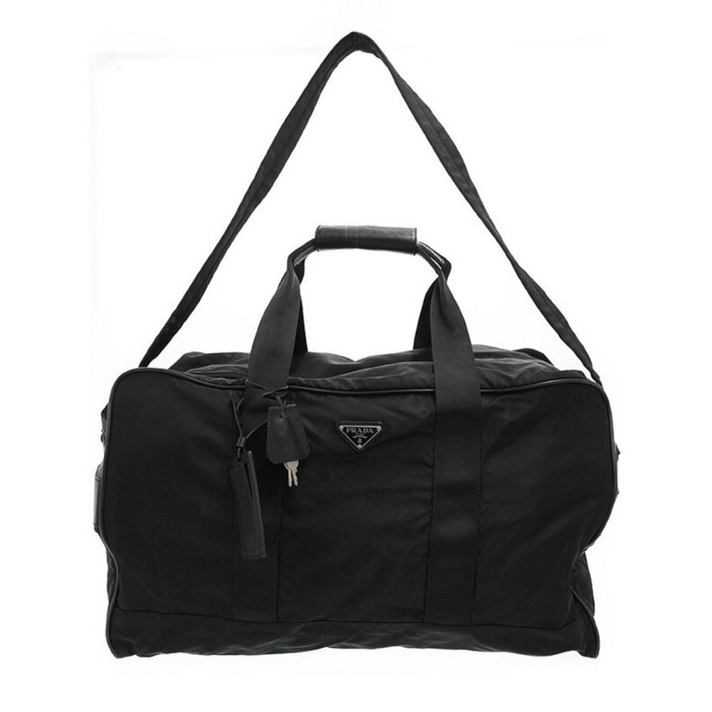 Prada black saffiano leather travel duffle bag